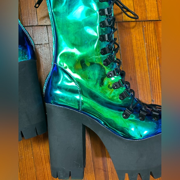 Rare boot metallic teal moonstone heel platform current mood rave festival edm - Picture 10 of 14